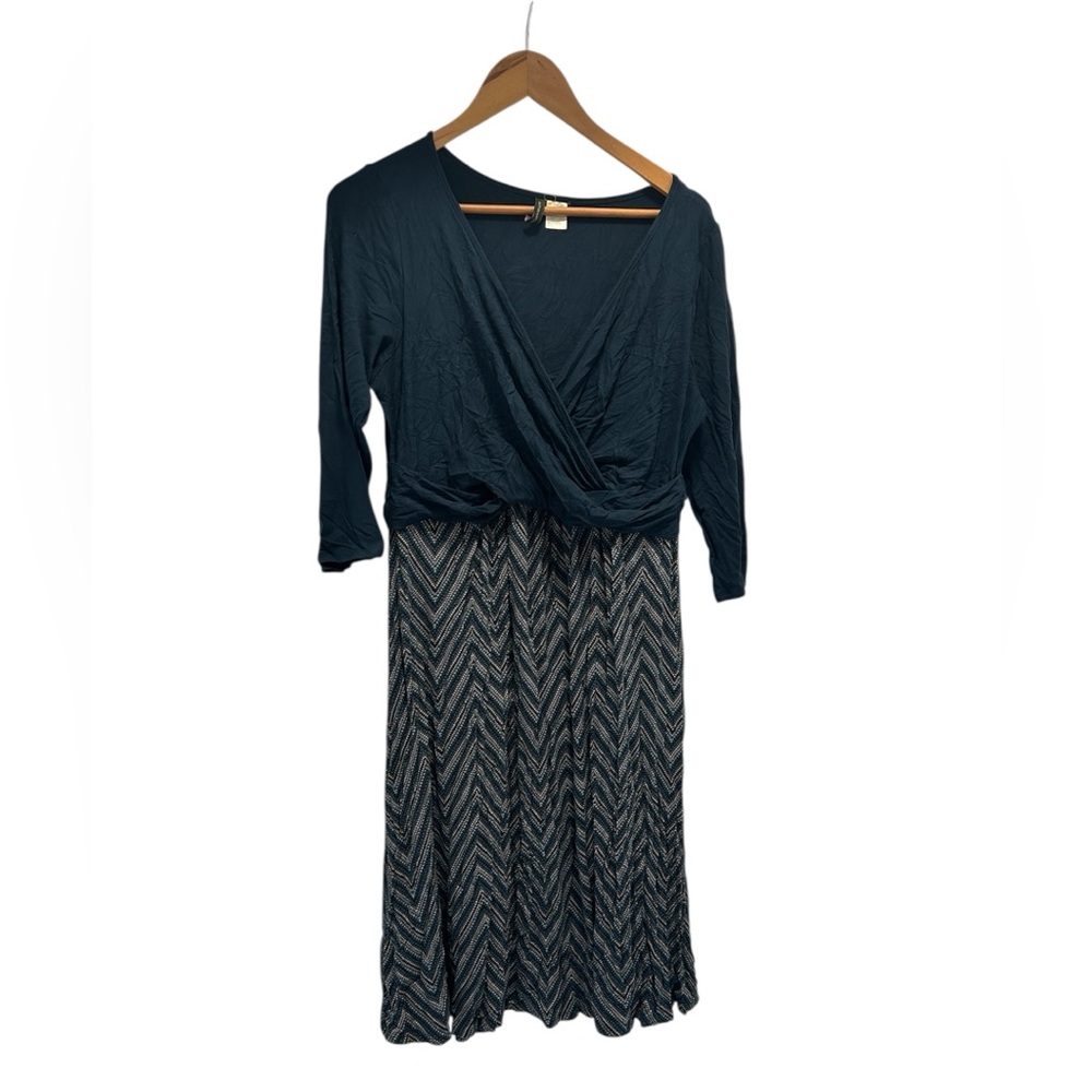 Mothers en Vogue teal and Gray Chevron Midi maternity Dress size xl extra large